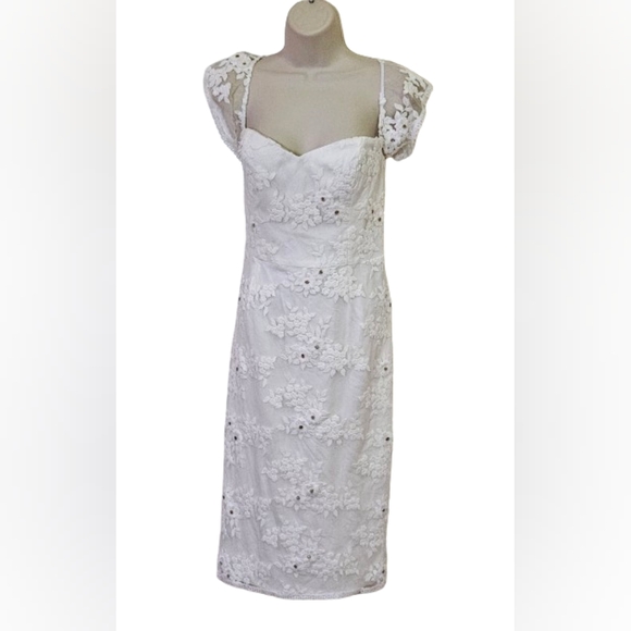 Dress The Population Tara White Gold Embroidered Lace Wedding Dress,Large,NWT - Picture 9 of 16